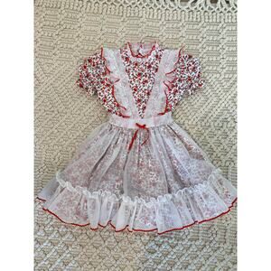 Vintage Sweet N Sassy Ruffle Floral Red White Apron Pageant Dress Small